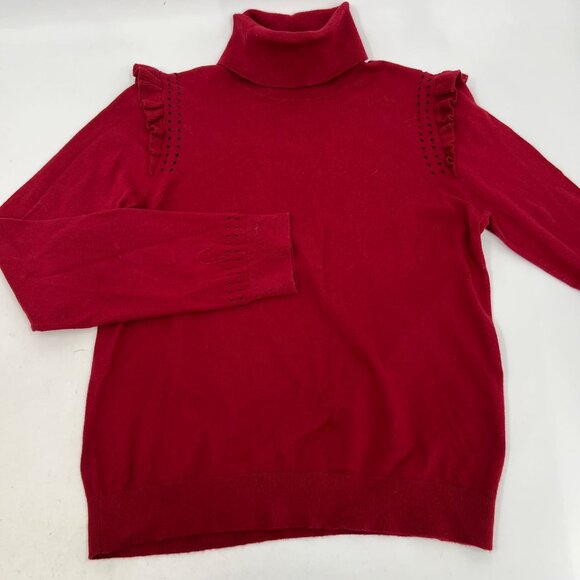 Kate Spade Red Ruffle Turtleneck Knit Sweater | Size M - Picture 6 of 8